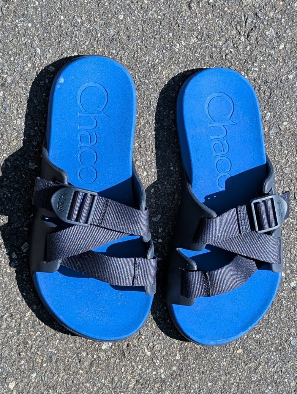 Chaco Chillios Blue Slide Sandals with Black Straps (Pre-loved)